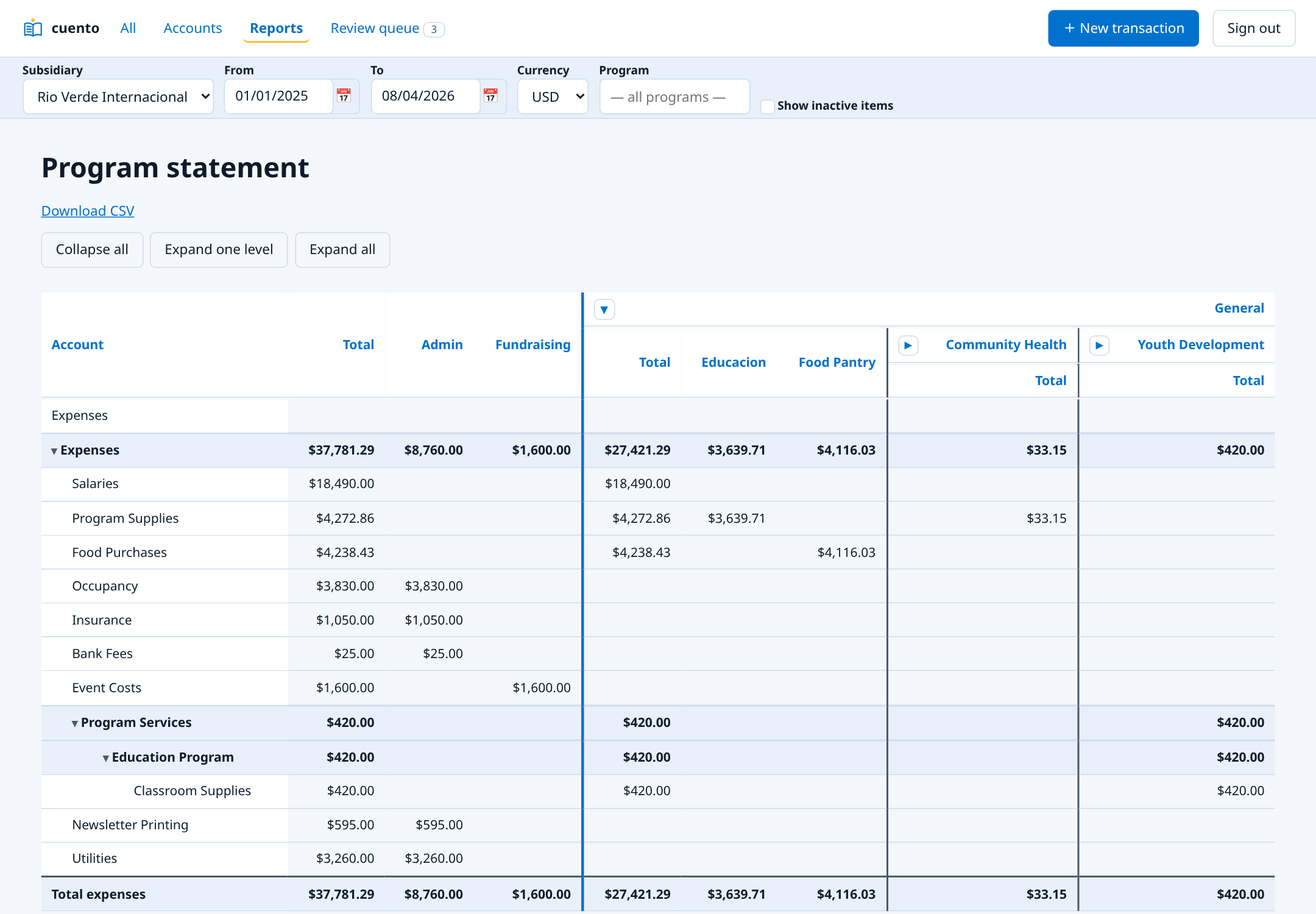 Program statement in cuento, English interface on the light theme.